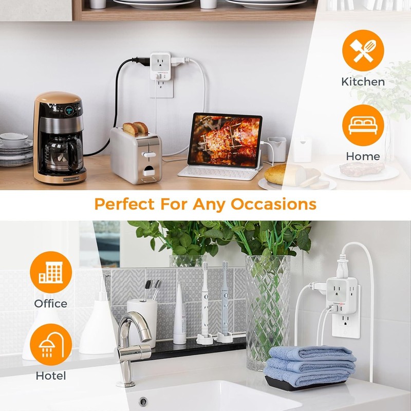 Surge Protector Wall Outlet Extender with 4AC/3 USB Plug Charger for Home Office gallery