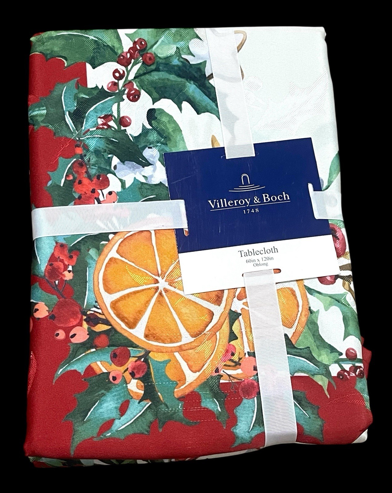 Villeroy Boch CITRUS GARLAND Tablecloth 60" x 120 OBLONG Christmas Damask White gallery