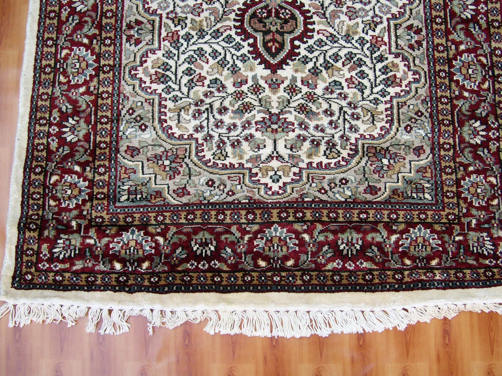 Decor Geometric Beige Color Hand Knotted Traditional 3x5 Silk Rug Turkish gallery