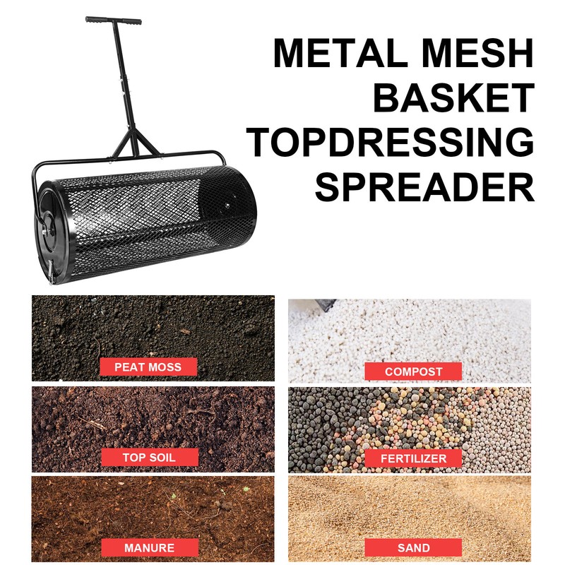 Compost Spreader Peat Moss Roller Steel Mesh for Garden& Lawn Adjustable 36 Inch gallery