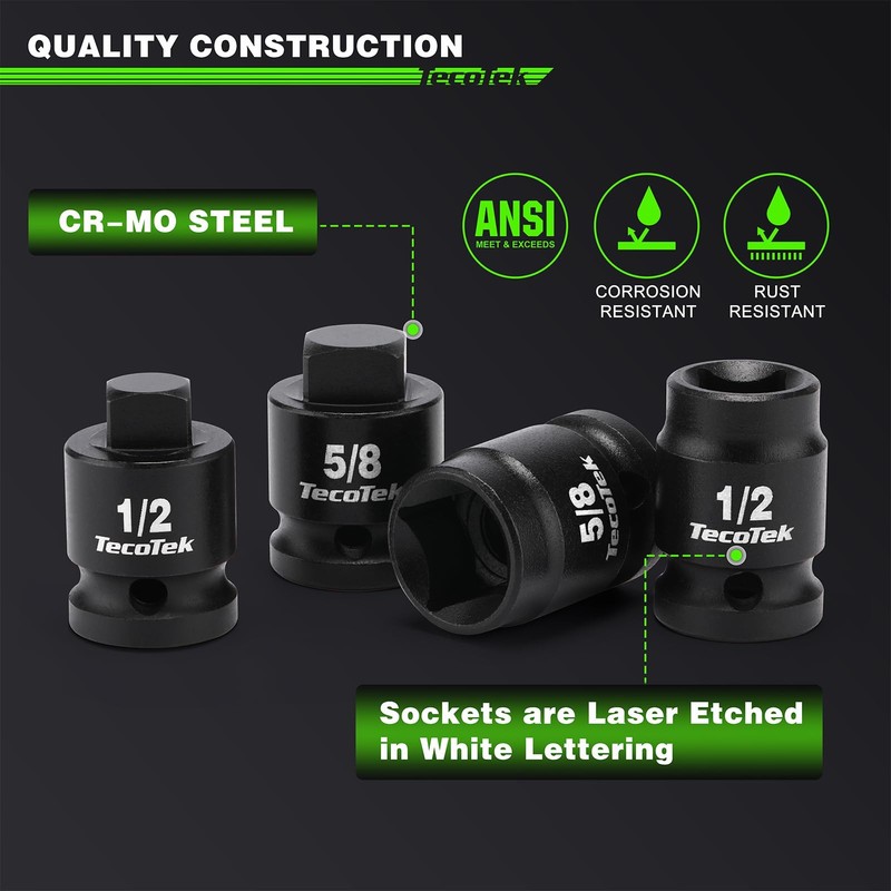 TecoTek 1/2" Drive Pipe Plug Socket Set, Square Drive Socket, 10-Piece, SAE, 4 gallery