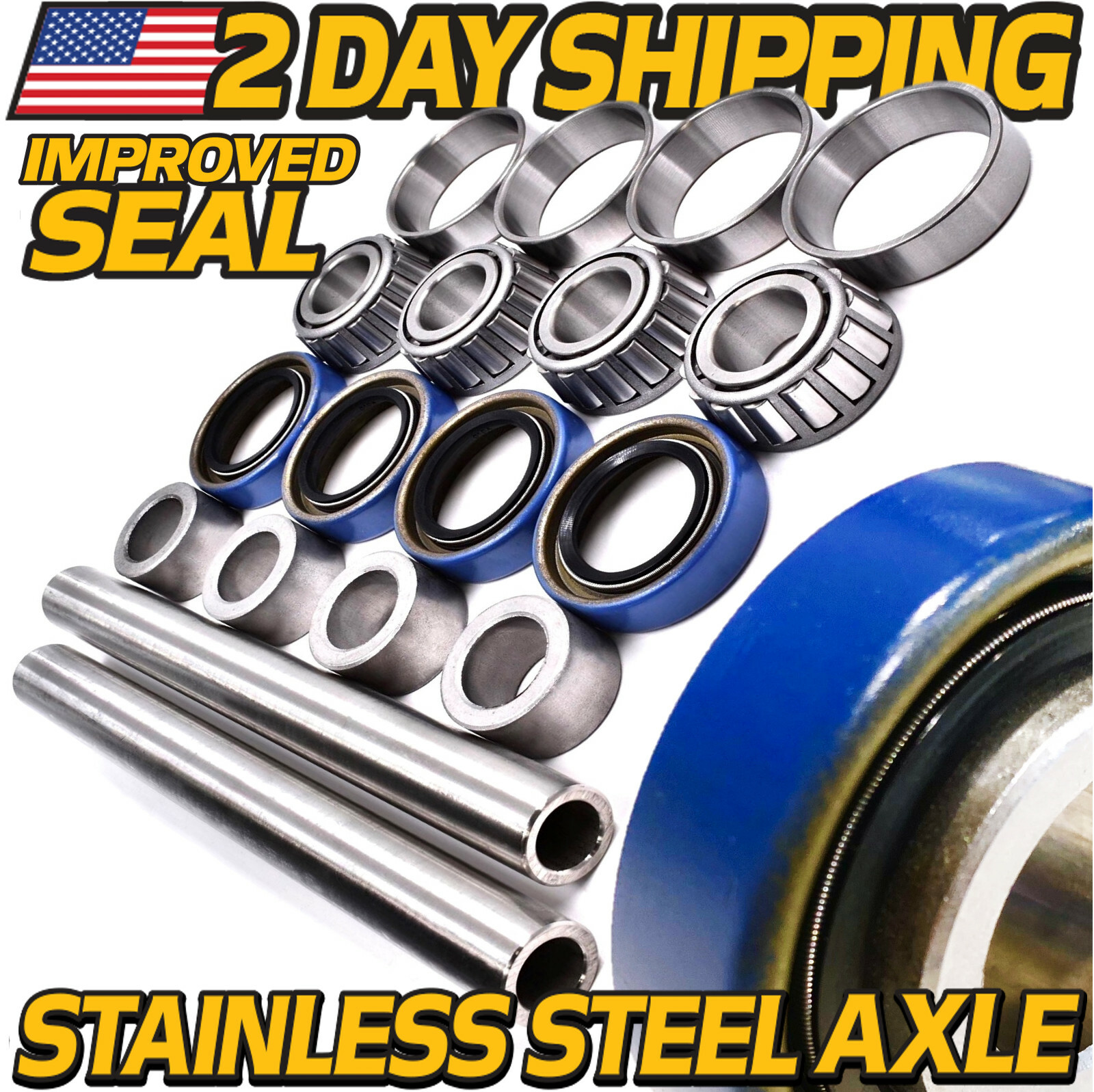(2 Kits) Stainless Axle & Bearing Rebuild Kit for Scag 43583 482621 482622 43584 gallery