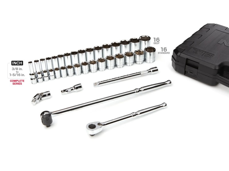 1/2 Inch Drive 6-Point Socket and Ratchet Set with Case, 37-Pc. 3/8 - 1-5/16 in gallery