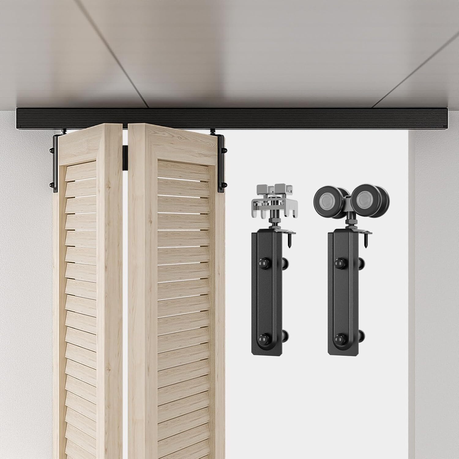 CCJH Ceiling Mount Box Rail Bifold Sliding Barn Door Hardware Heavy Duty Track gallery