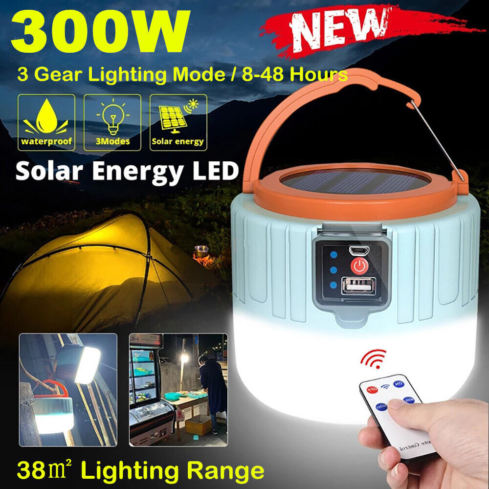Solar Camping LED Lamp USB Rechargeable Tent Light Outdoor Hiking Remote Lantern gallery