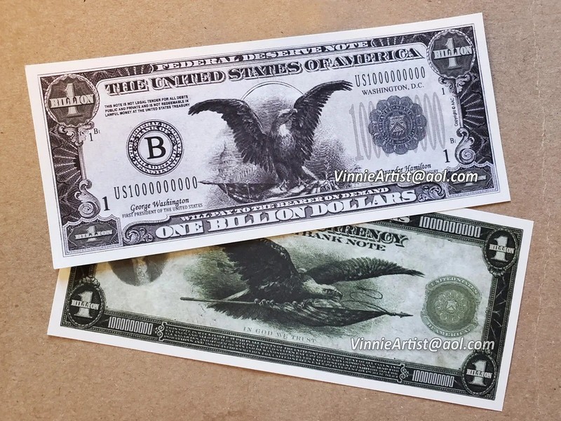 100 TOTAL - Classic Billion Dollar Eagle Party Novelty Fake Poker Money Bills gallery