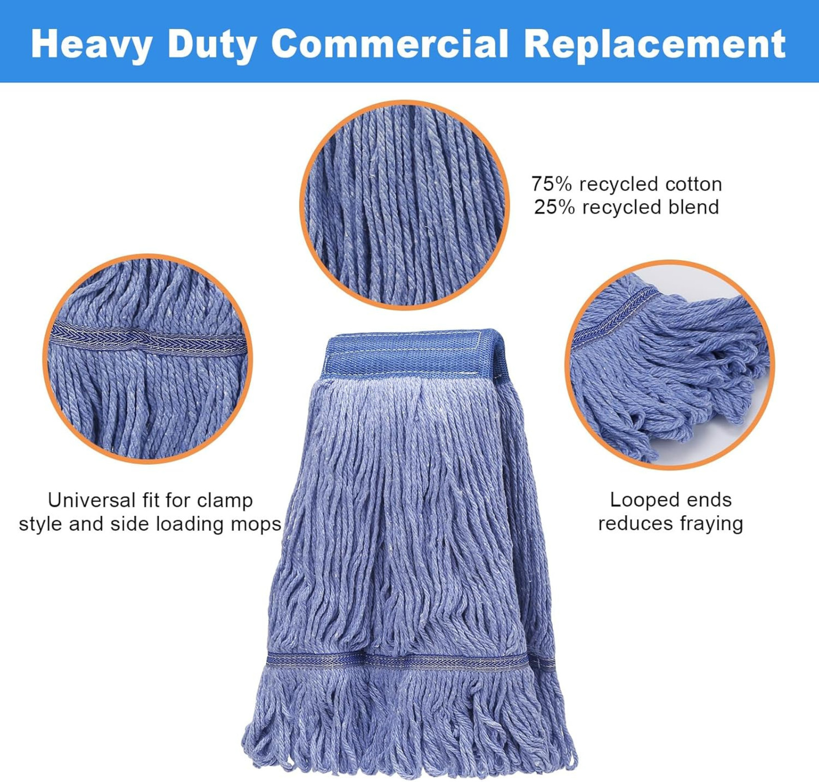 2 Pack Mop Head Replacement, Heavy Duty Commercial Blue Cotton Mop gallery