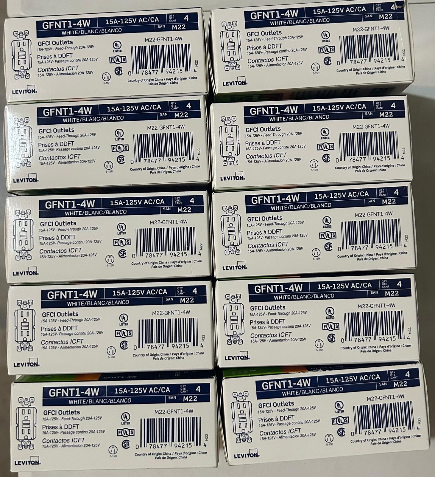 Leviton (GFNT1-4W) 15A Duplex Outlet (Pack of 10) FREE SHIPPING gallery