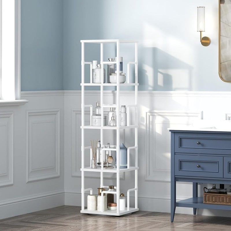 Rotating Bookshelf Corner Rack Space Saving Multi Purpose Home Office Storage US gallery