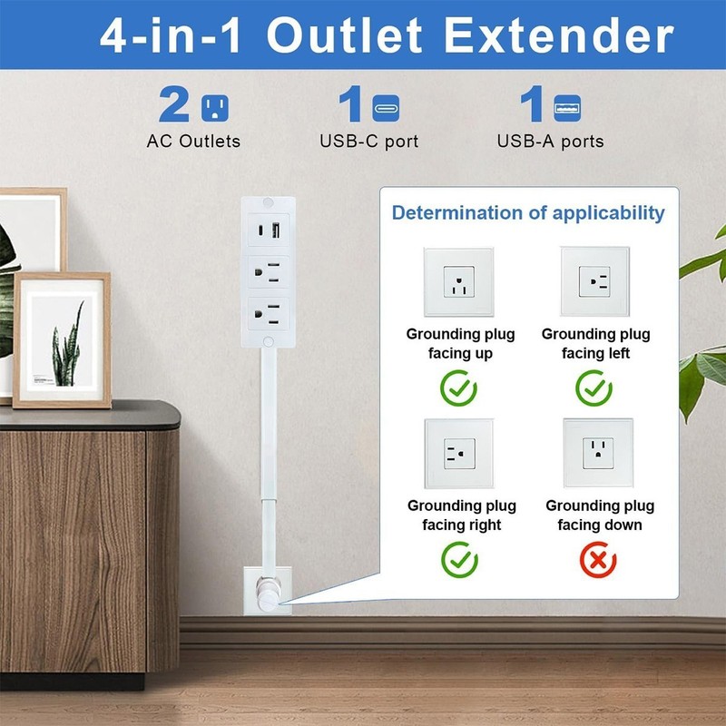 Electrical Outlet Extender Features USB-A, USB-C, and 2 AC Electrical Outlet Ext gallery