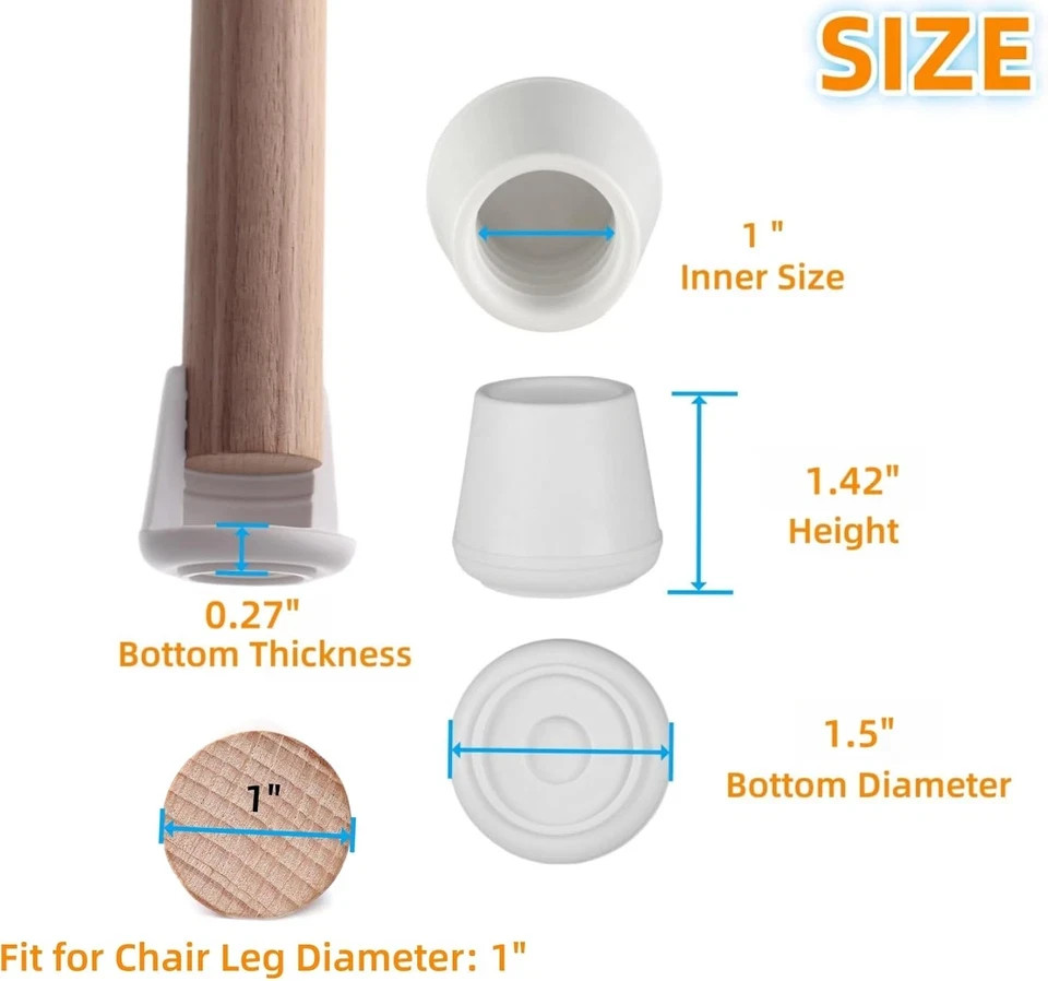 1" Chair Leg Tips Caps, Non-Slip Rubber Leg Tips, Stool Leg Protectors Cap, Fold gallery