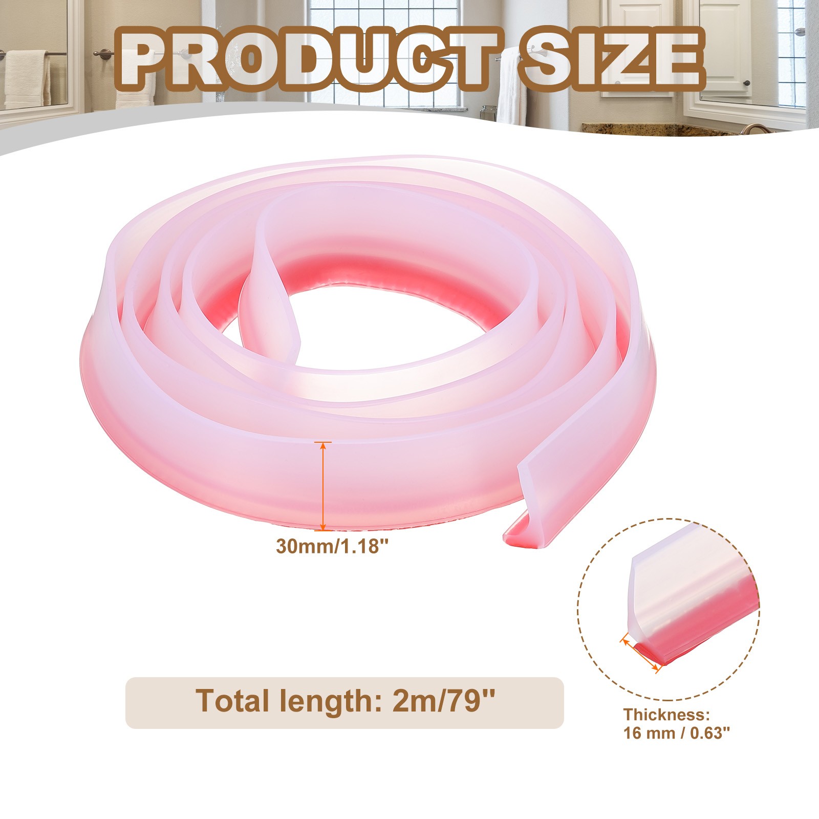 79 Inch Collapsible Shower Threshold Water Guard Clear 1.2" W x 0.6" T gallery
