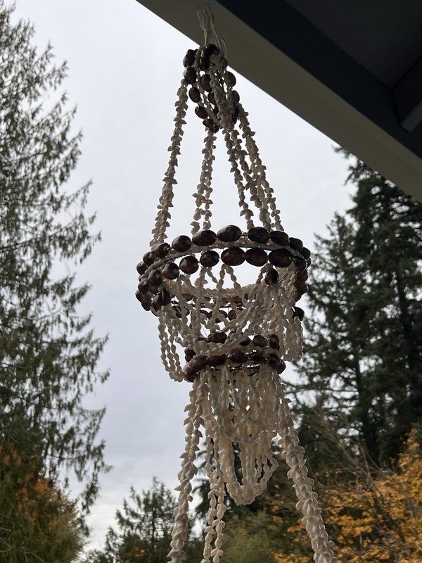 VTG Macrame Seashell Hanging Double Plant Holder Chandelier Coastal Boho 42" gallery