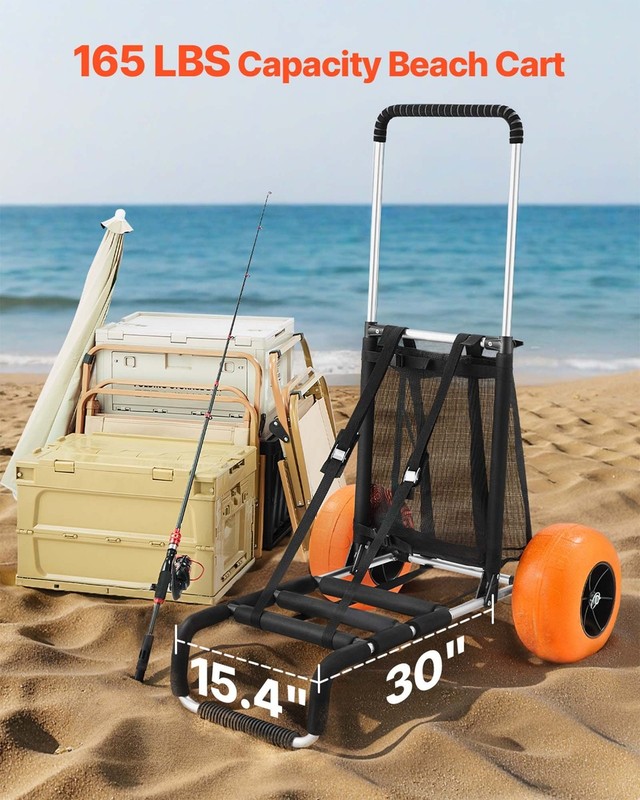 29.9x15.4 12in Solid Wheels 165lb Capacity 27-44.7 Adjustable Fold Sand Cart gallery