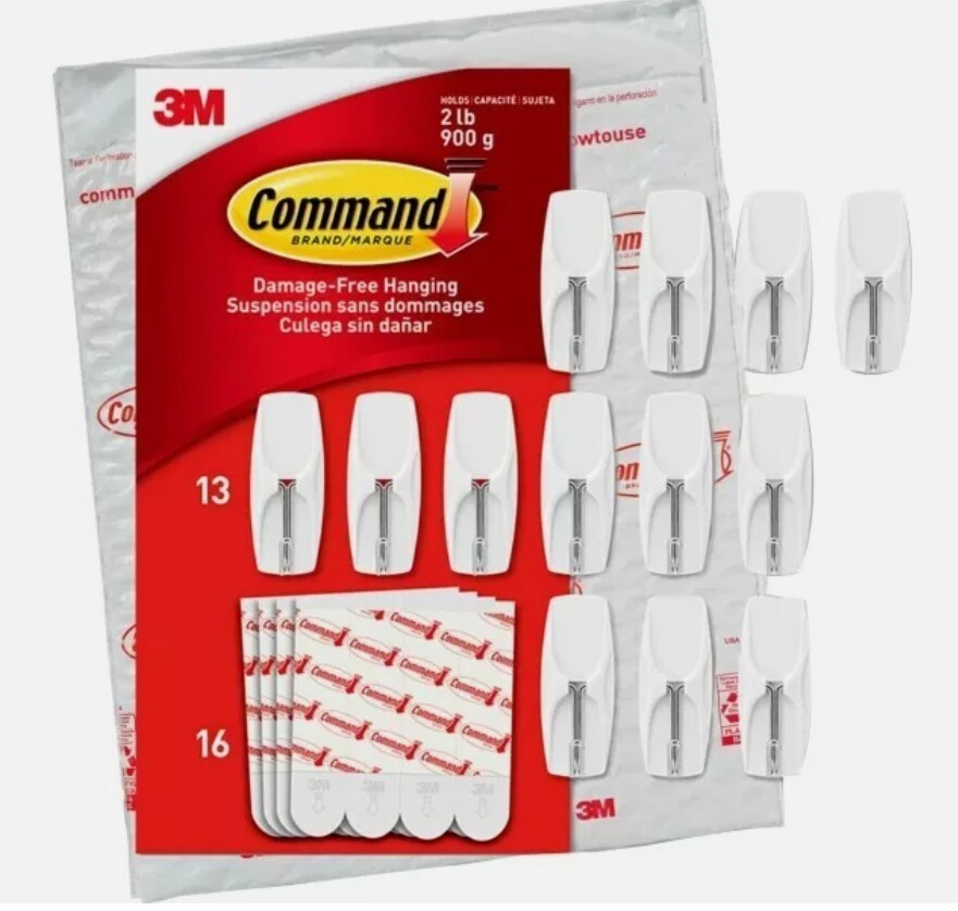 3M Command Medium Metal Wire Hooks Value Pack 13 Hooks + 16 Strips 2lb Capacity gallery
