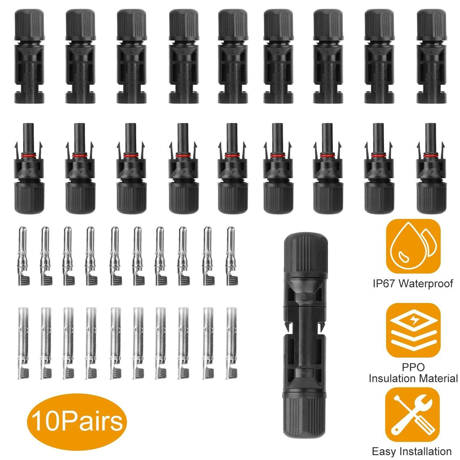 10 Pairs Solar Panel Cable Wire Connectors Kit Male & Female Waterproof Adapter gallery