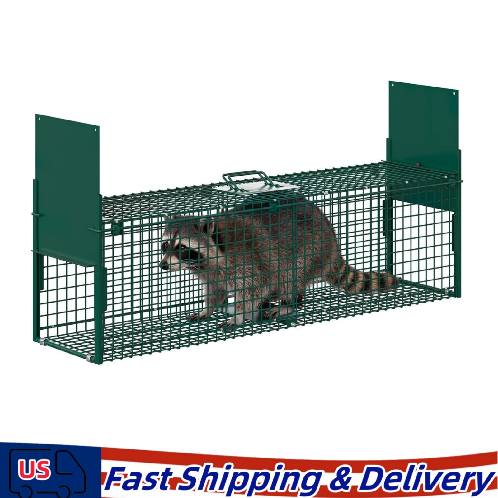 32" 2-Door Live Animal Trap Cage with Handle & Sensitive Trigger, Collapsible gallery
