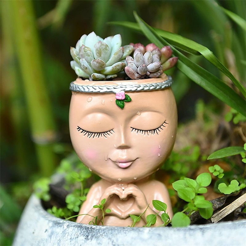 Head Planter Pot Face Flower Pot w/Hole For Indoor Outdoor Plant Cute Succulent gallery