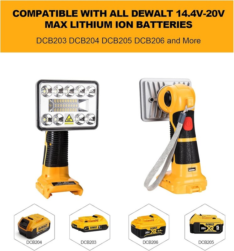 LED Work Light Suitable For DeWalt 20V 18V MAX XR DCB206 Li-Ion Battery 1000LM gallery