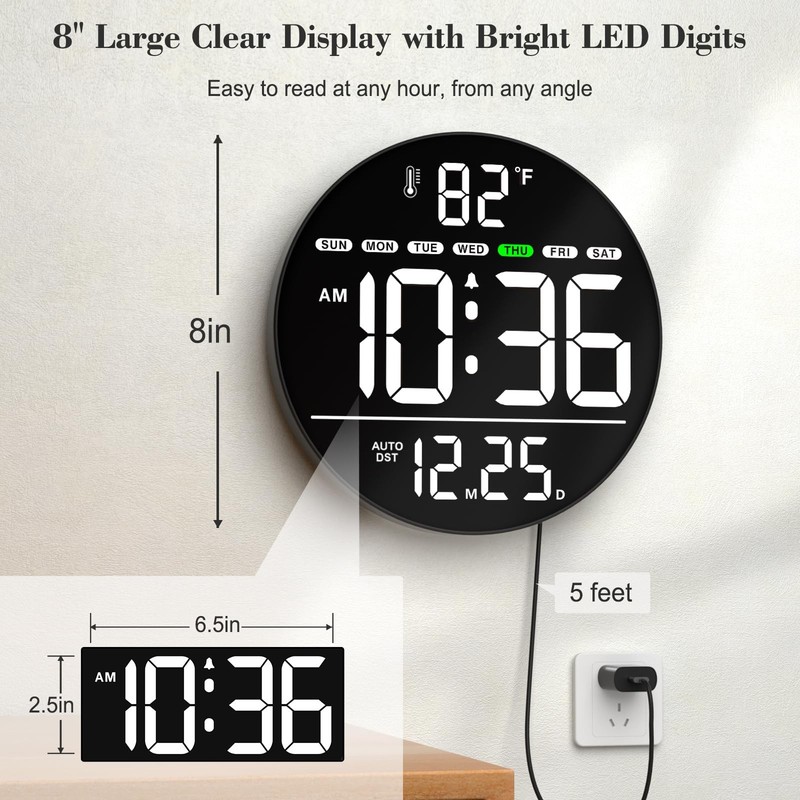 WallarGe Large Digital Wall Clock with LED Display, Electric Wall Clock with ... gallery