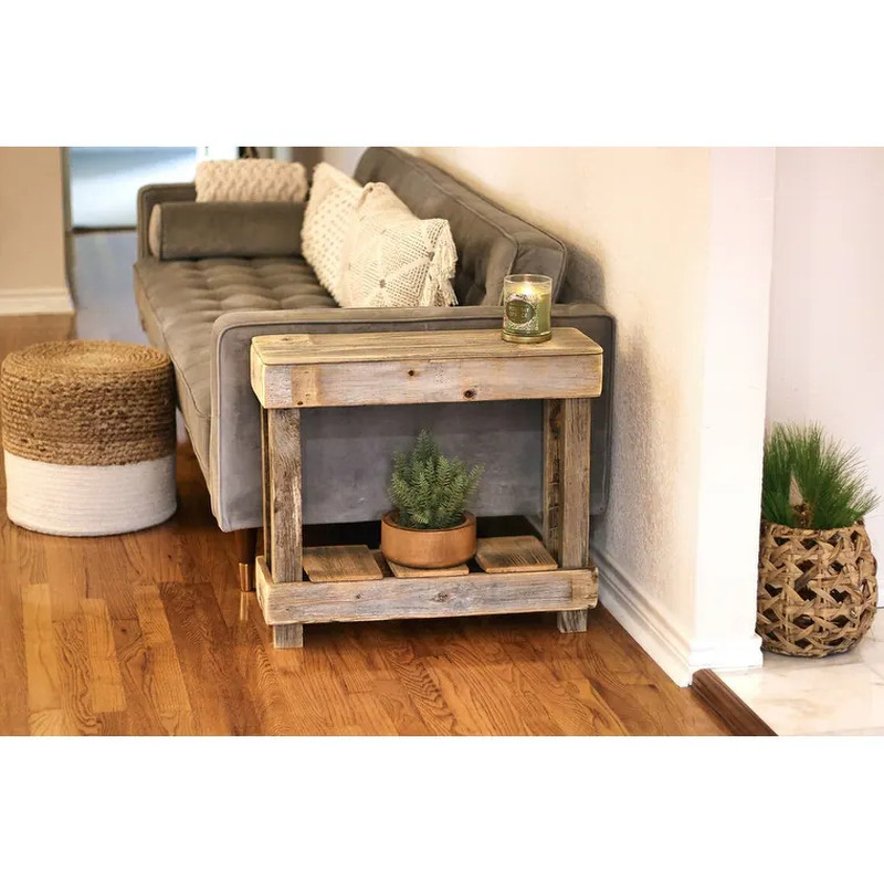 Rustic Farmhouse Accent End Side Table Narrow Natural Unfinished Reclaimed Wood gallery