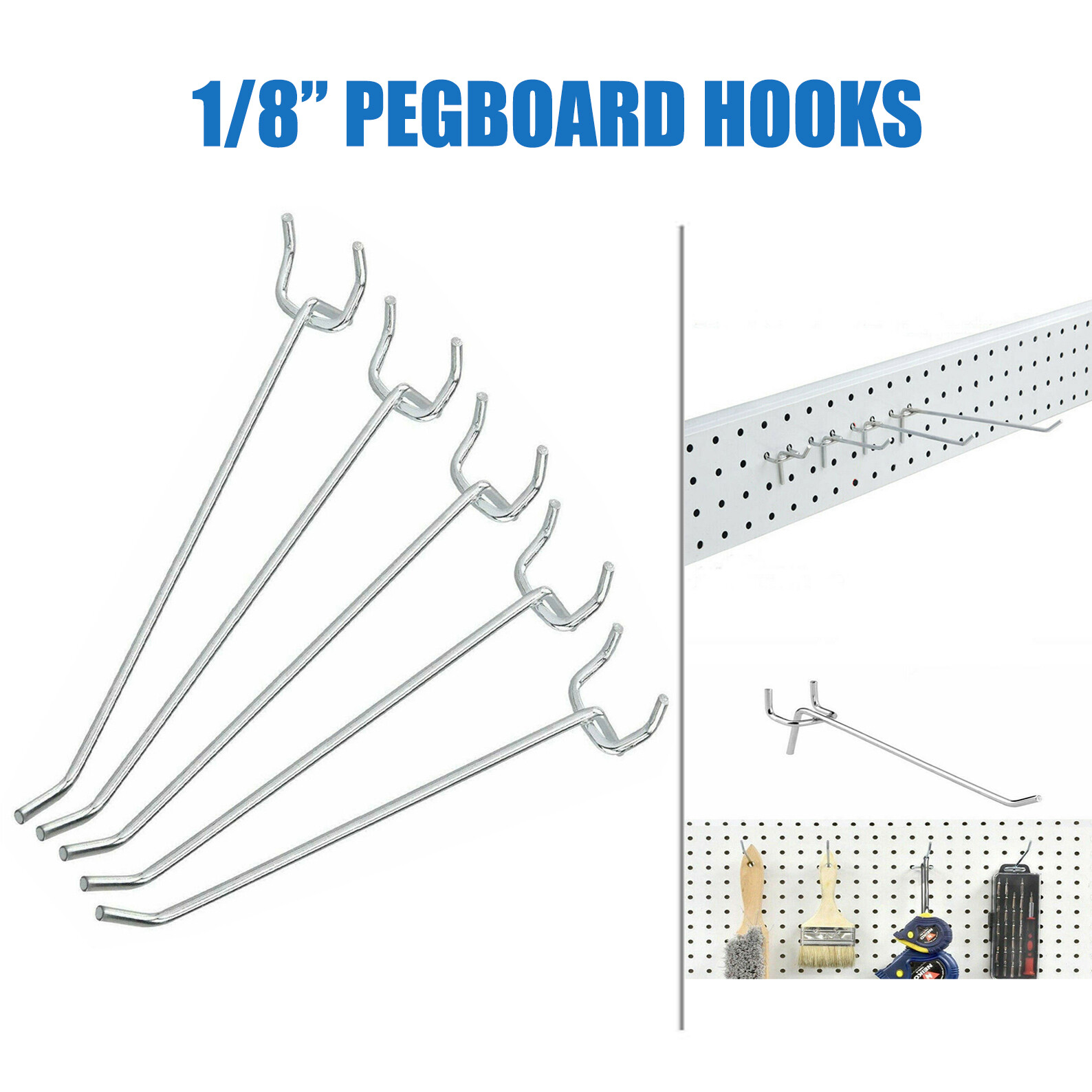 2",4",6",8" Long Peg Board Shelving Hooks 1/8" Thick Zinc Steel-PACK 20,PACK 100 gallery