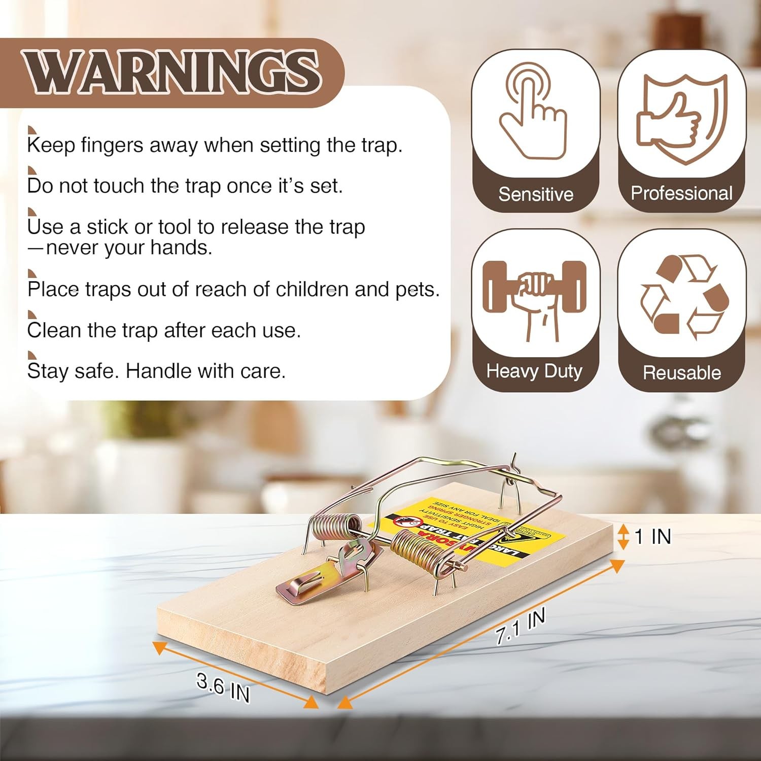3 Pack Large Wooden Mouse Traps, Heavy Duty Rat Snap Traps with Metal Pedal, Stu gallery