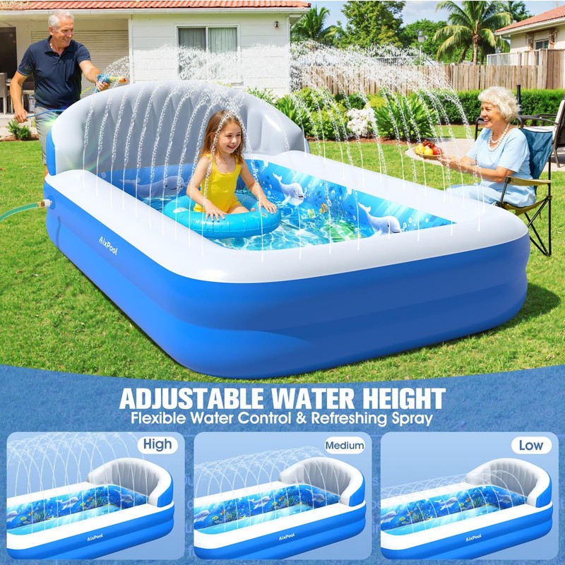 AixPool 2026 Inflatable Pool with Sprinkler,Durable Blow up Pool with Big gallery