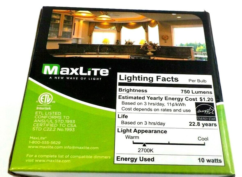 MaxLite 75W Replacement 10W LED Dimmable 2700K Soft White 750 Lumens Lot Of 2 gallery