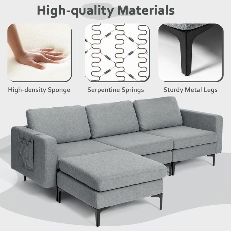 Modular L-shaped Sectional Sofa w/Overstuffed Backrest & Thick Cushion Dark Grey gallery
