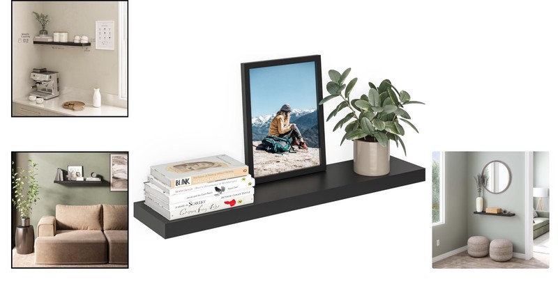 Black Engineered Wood Floating Shelf, 36 Inches - Ready to Hang Convenience gallery