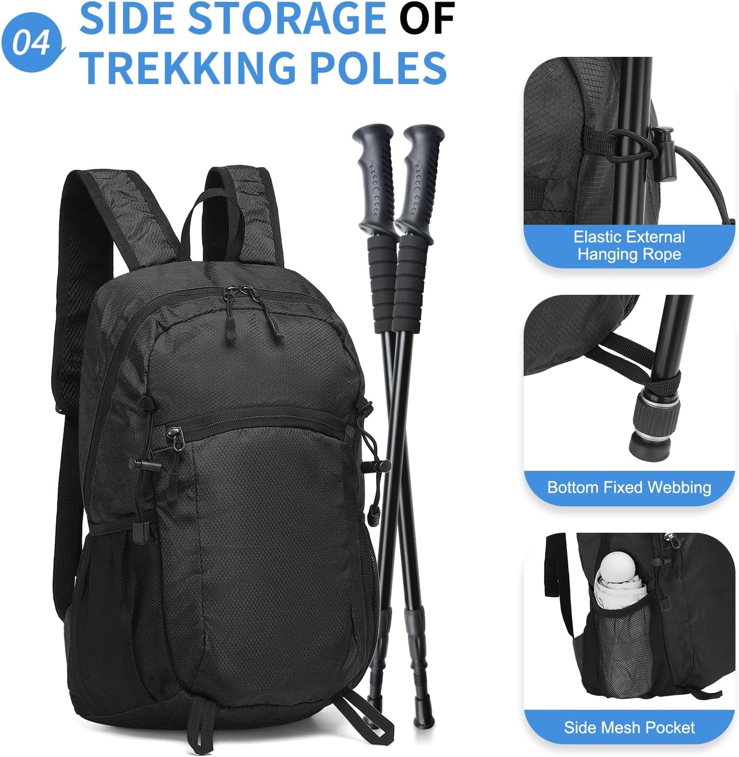 Hiking Daypack Packable, Camping Backpack Water Resistant Lightweight Polyester 5