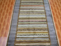 3×5 Timeless Striped Design Multicolor Hand-knotted Silk Foyer Rug