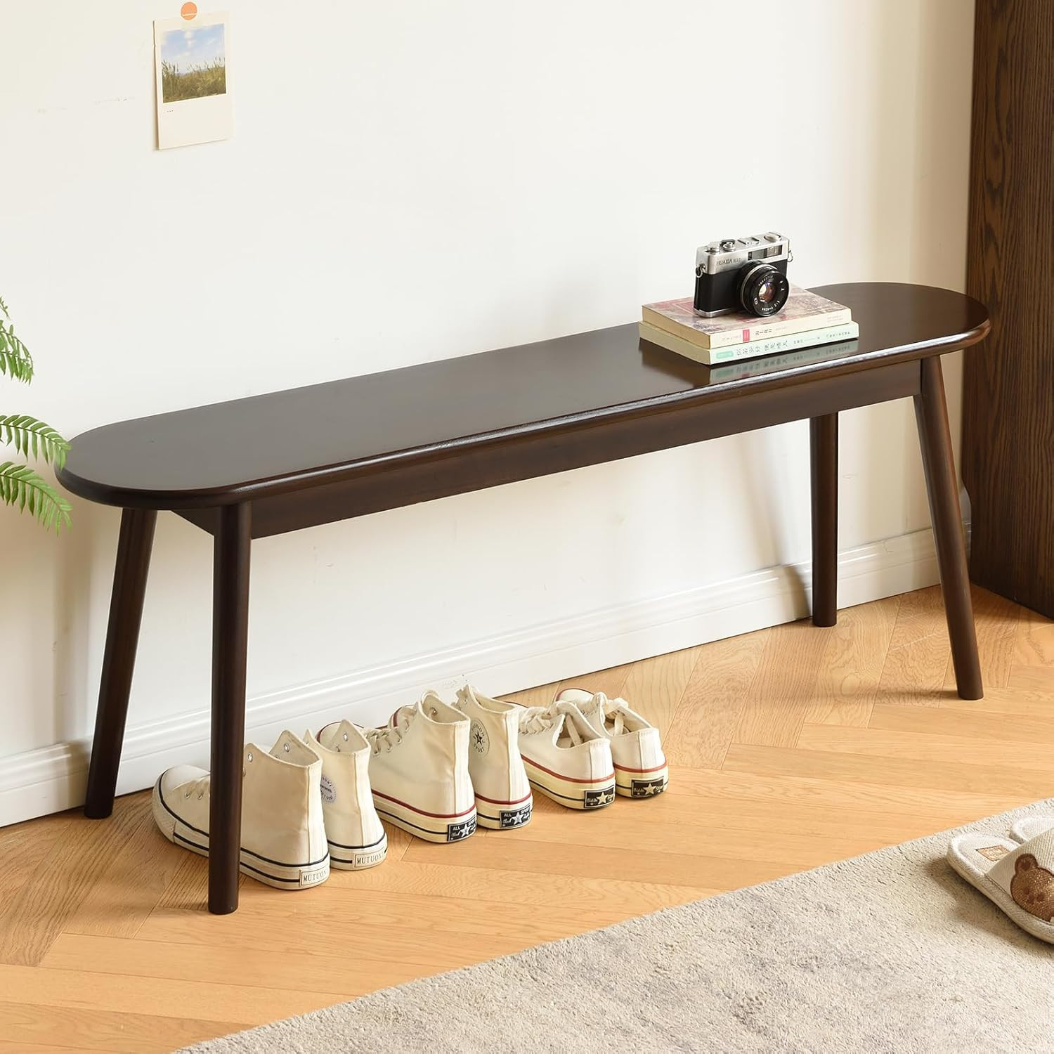 Mid-Century Walnut Wood Bench for Entryway, Kitchen, and Bedroom Storage gallery