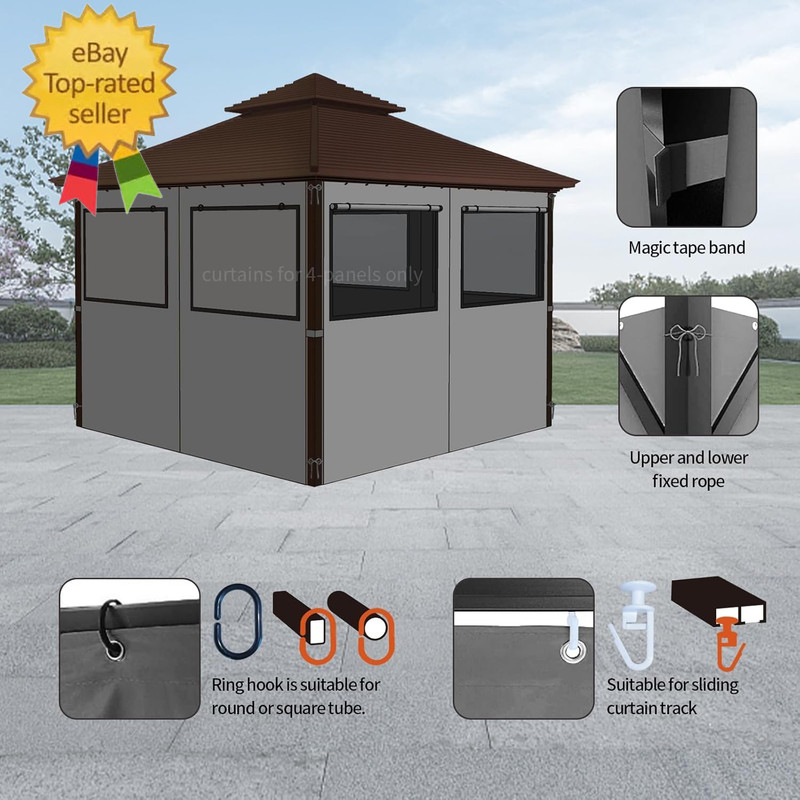 Gazebo Universal Replacement Privacy Curtain, 12'X12' Gazebo Curtains Outdoor Wa gallery