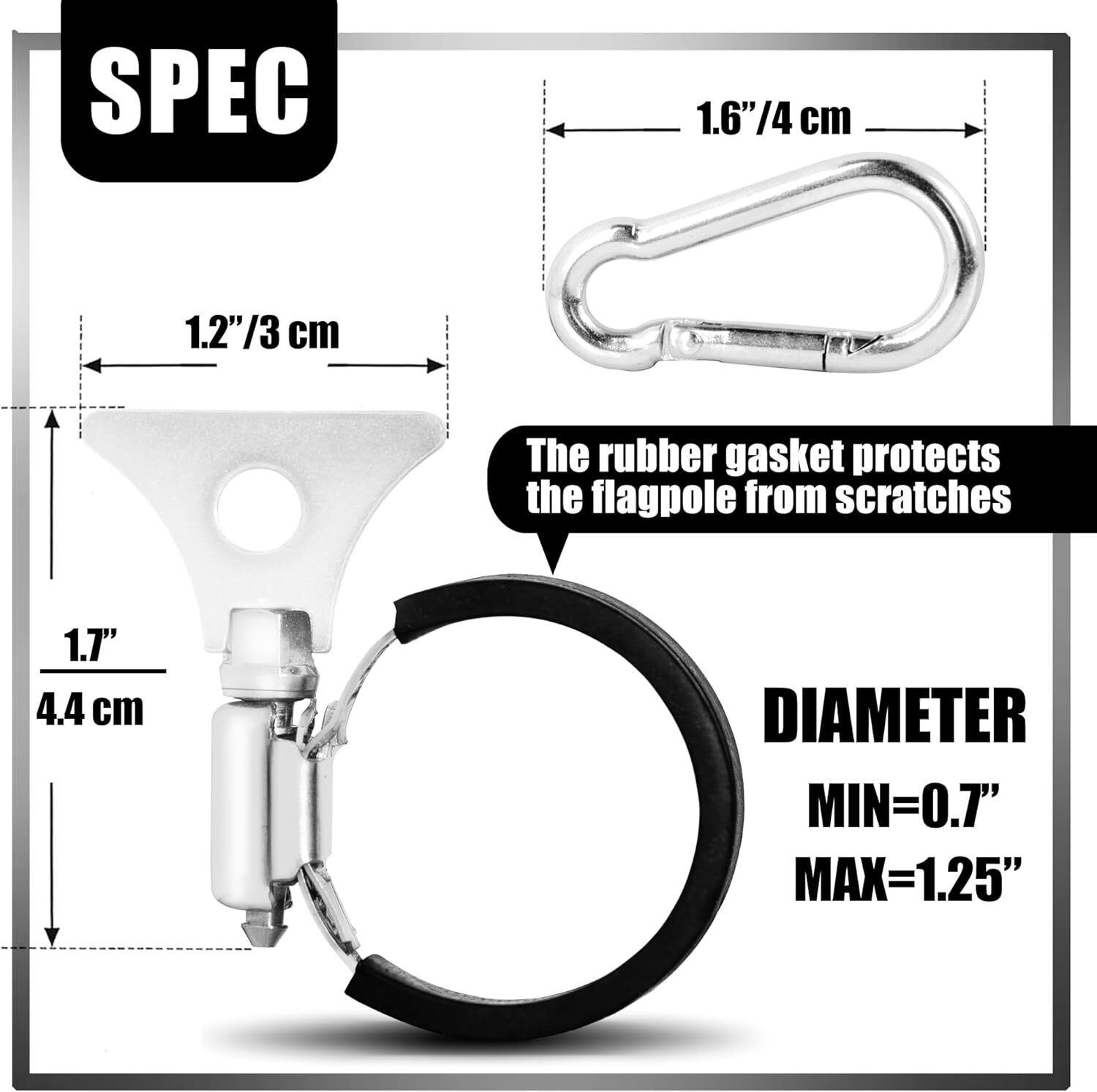 Anley 4 Pack Flagpole Clamp and Clip Kit Stainless Steel Metal Hose Clamp Rings gallery