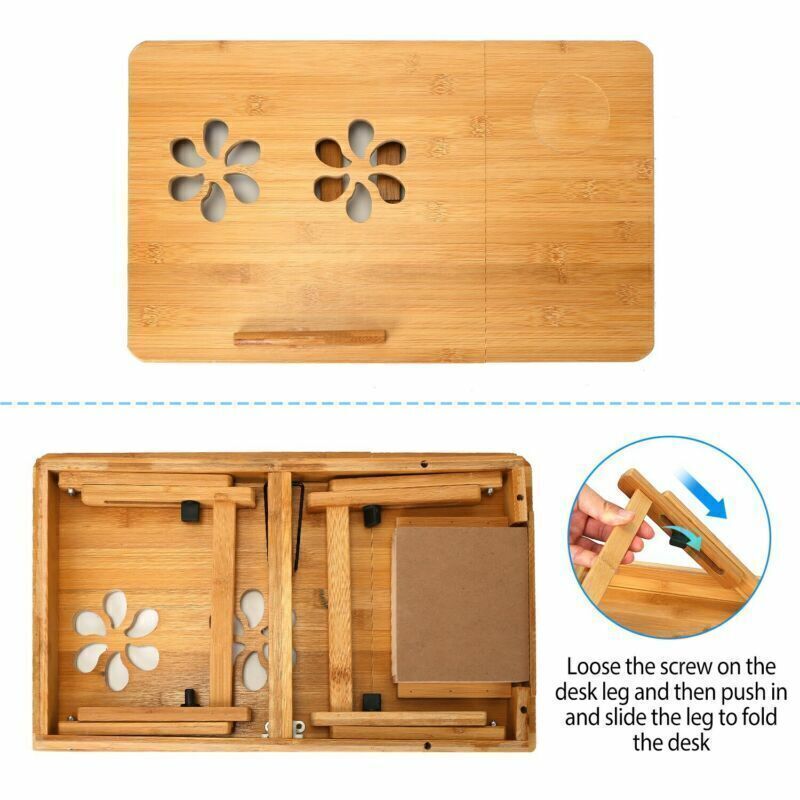 Adjustable Bamboo Laptop Folding Lap Desk Notebook Bed Tray Table Portable Stand gallery