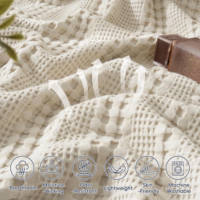 Cooling Waffle Blanket Queen Size, Lightweight 60% Rayon from Bamboo & 40% Co... gallery