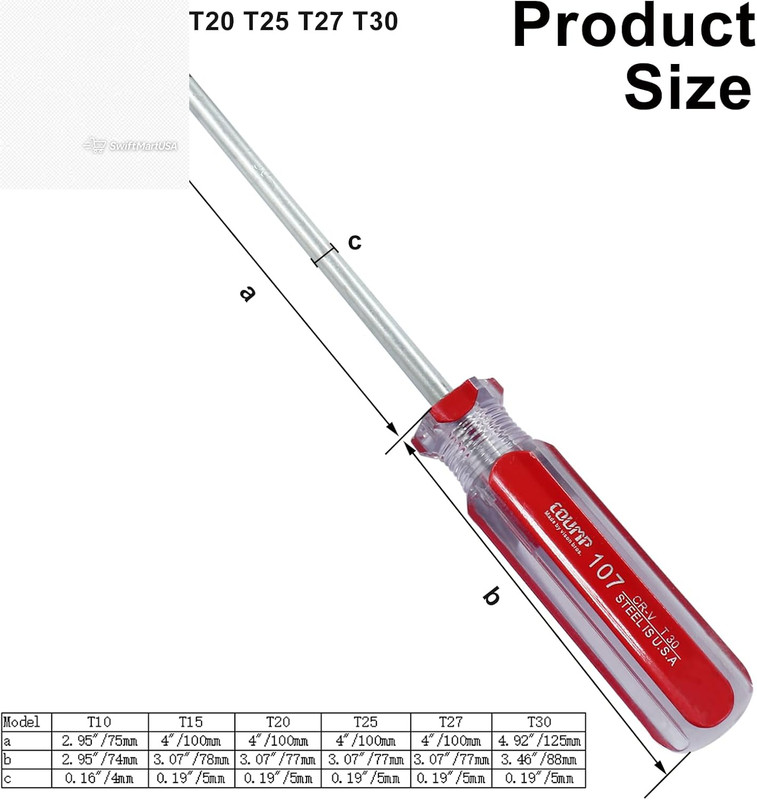 6 Pc Security Torx Screwdriver Set with Magnetic Tip, T10 T15 T20 T25 T27 T30 Cr gallery