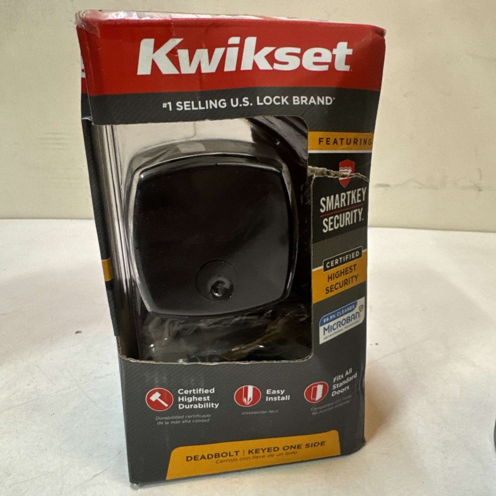 NEW KWIKSET 92580-035 Deadbolt Keyed One Side MATTE BLACK SmartKey Open gallery