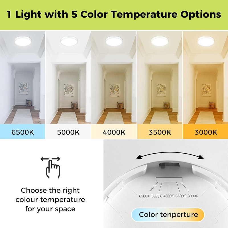 LED Flush Mount Ceiling Light Dimmable 3000K 3500K 1500LM White 7Inch 15W gallery