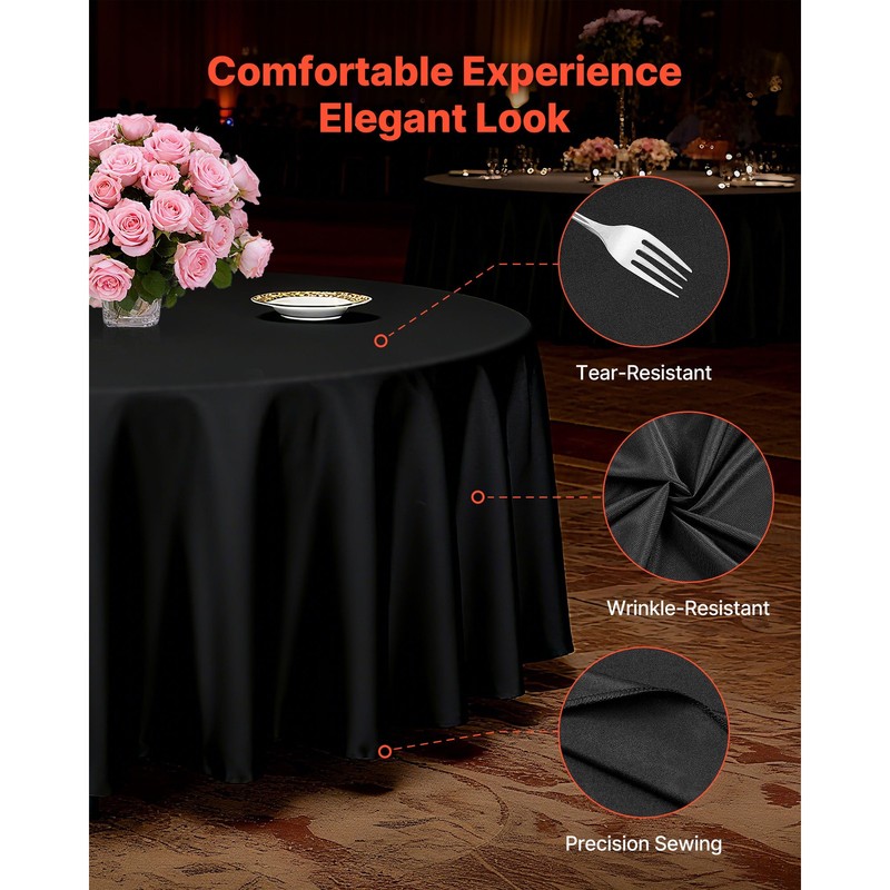 Uimoso Round Polyester Tablecloths for Weddings and Events, Black, 6-Pack,120 In gallery