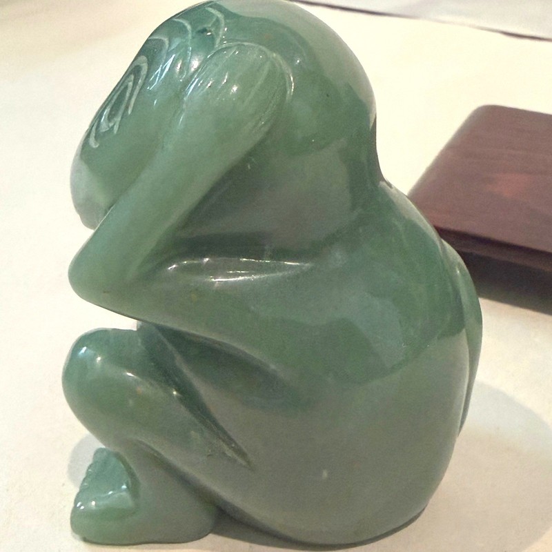 Carved Green Hardstone Three Wise Monkeys Figurine Set Hardwood Stand 4 lbs gallery