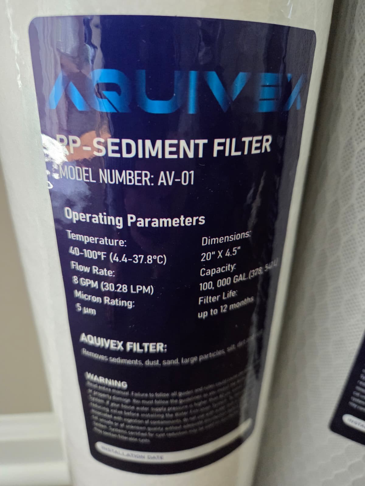 AQUIVEX WHOLE HOUSE WATER FILTER SET - Model Av – 03/AV – 02/Av – 01 NIB gallery