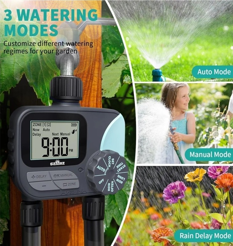 2 outlet Sprinkler Timer Water Timer, Programmable with rain delay Manual/Auto gallery