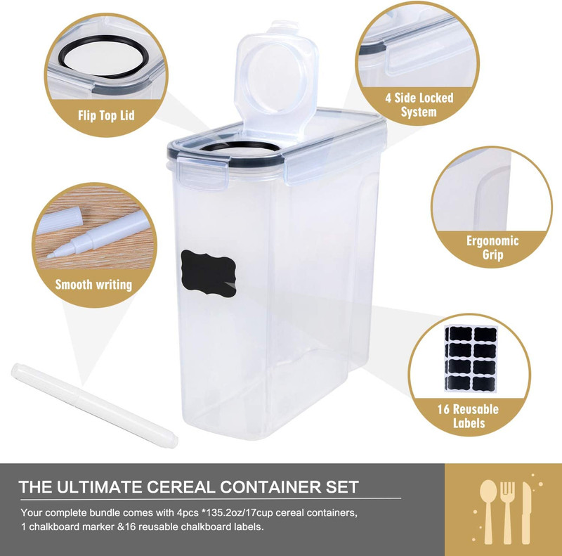 Cereal Container Set - 4 Pcs Airtight Large Dry Food Storage Containers(135.2oz) gallery