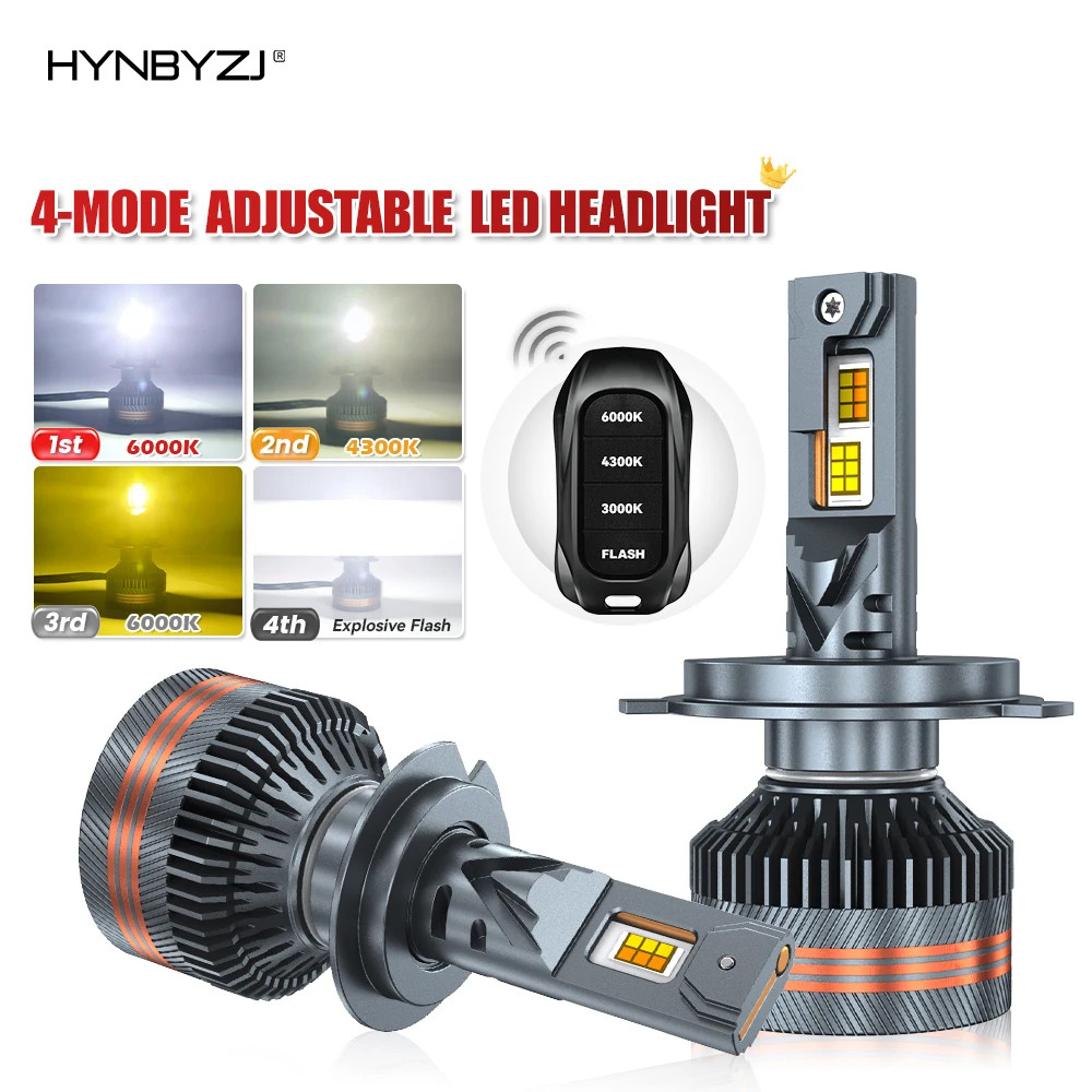 2pcs Tri-Color LED Headlights with Remote H1 H11 9006 H7 LED Buld H4 Cooling Fan gallery