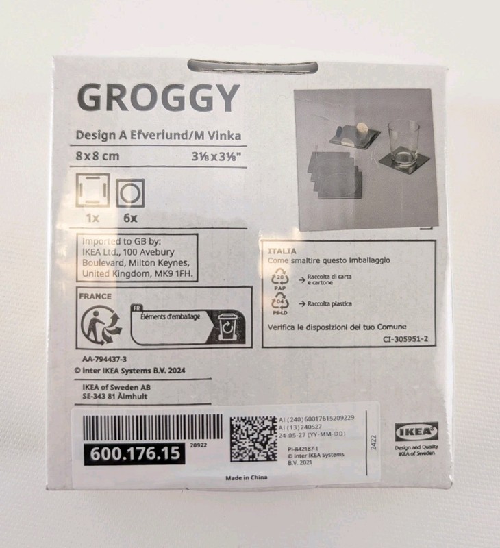 IKEA Groggy 6 Coasters Set & A Tray Square Stainless Steel 600.176.15 New gallery