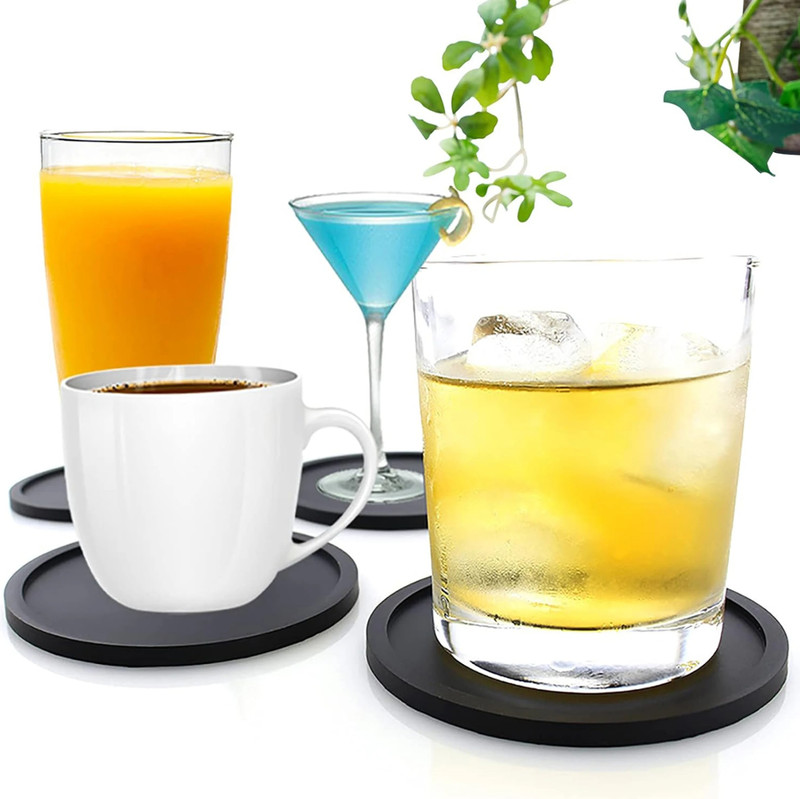 Non Slip Silicone Drink Coasters – Large Black Heat Resistant Cup Mat Set gallery