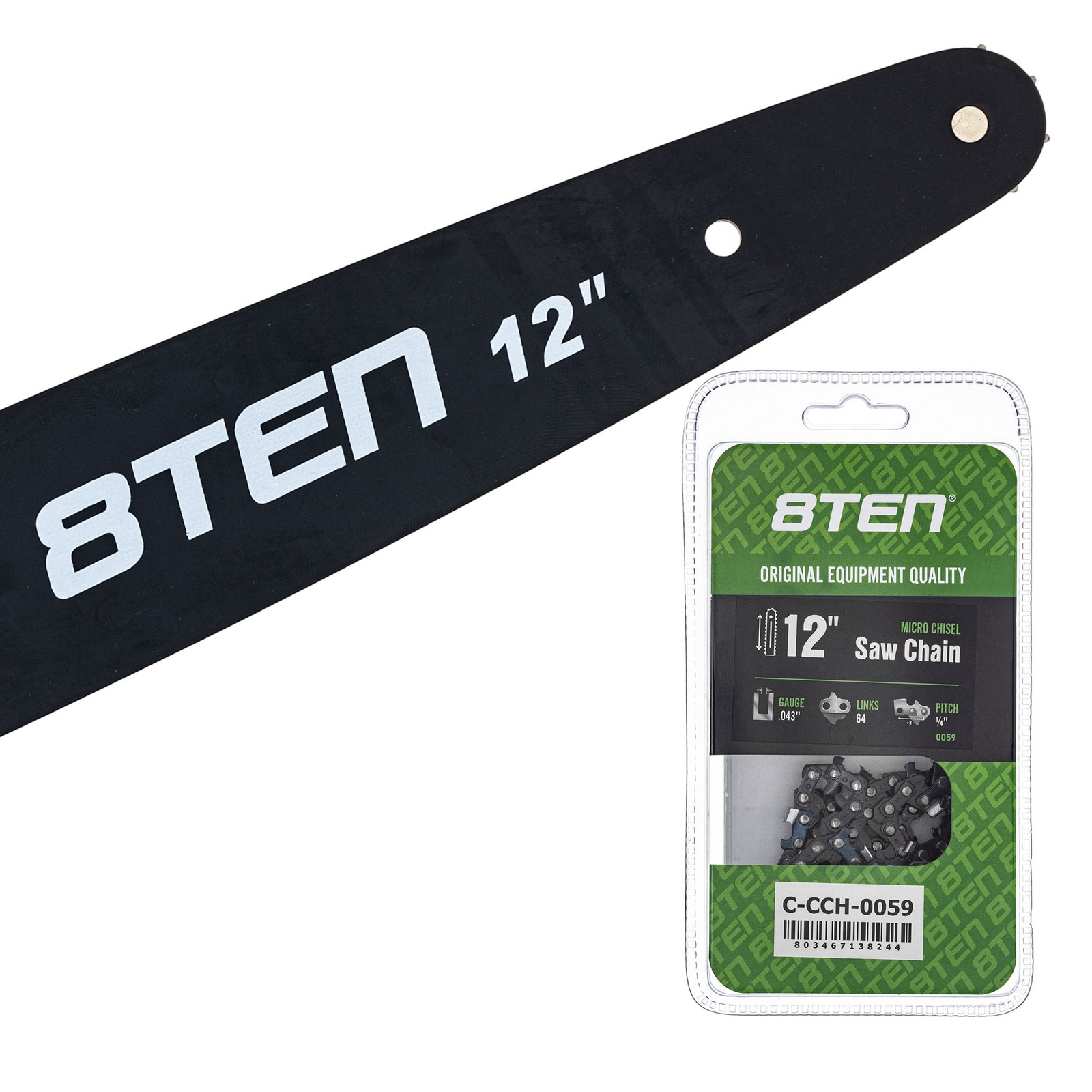 8TEN 12" Chainsaw Guide Bar & 2 Chains .043 1/4 64DL for Stihl 017 025 009 021 gallery